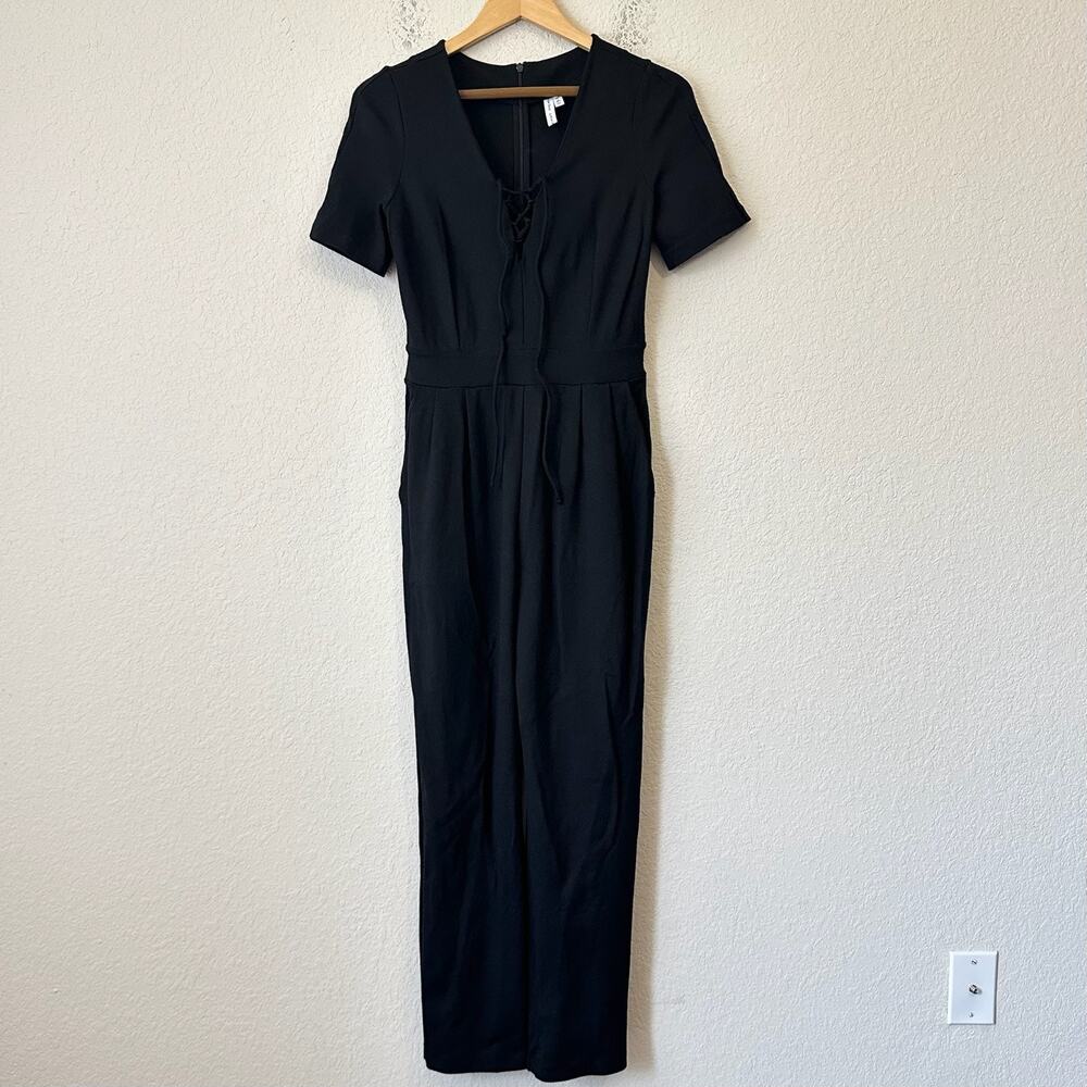 & OTHER STORIES Jumpsuit Black Lace Up V-Neck Short Sleeve Straight